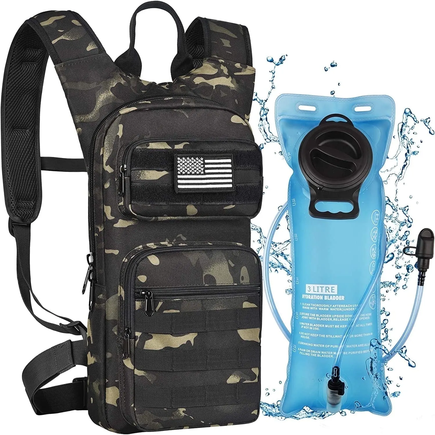 17L Hydration Backpack with 3L TPU Water Bladder, Water Backpack Hydration Pack for Hunting Hiking Cycling Climbing Biking Running, Molle Compatible Water Backpack for Adult, Tan