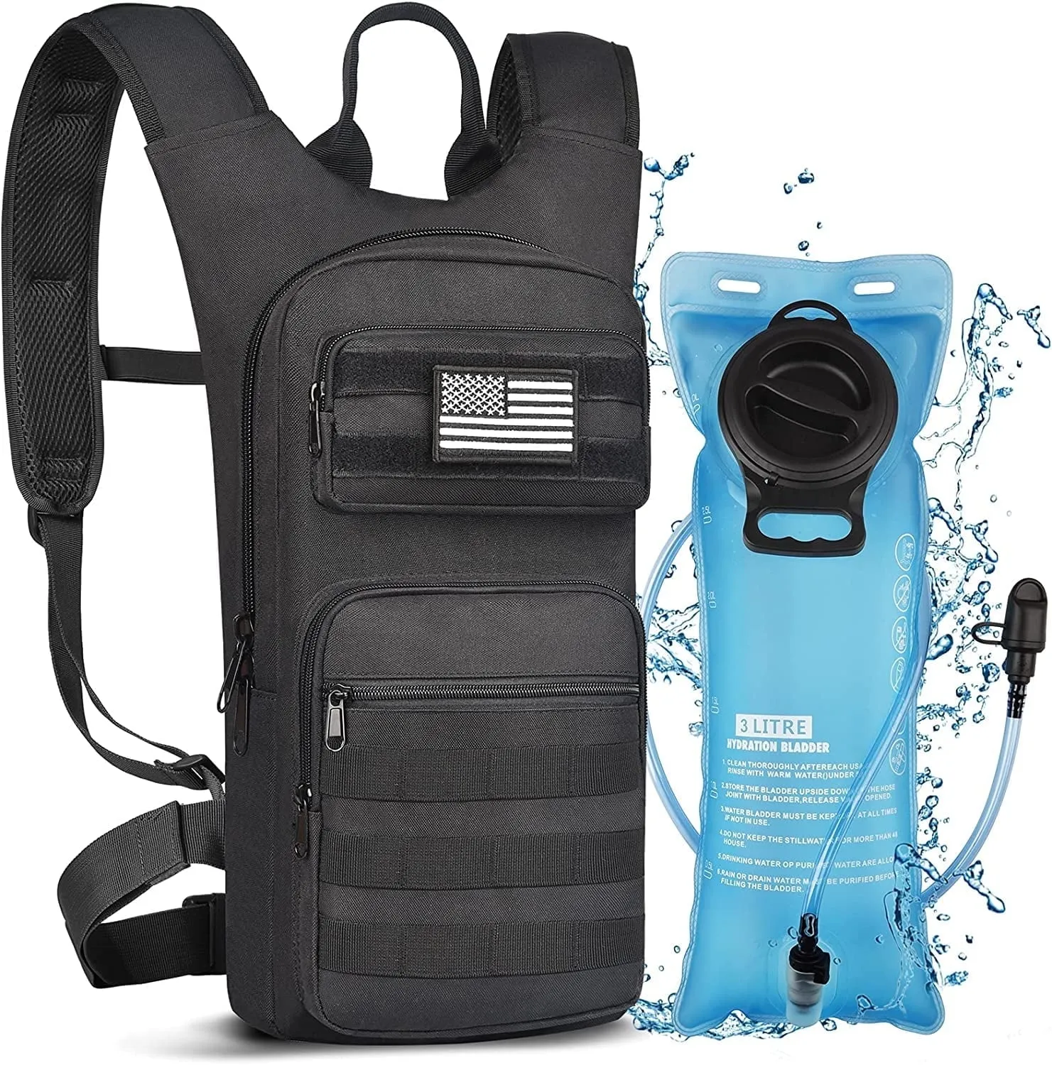 17L Hydration Backpack with 3L TPU Water Bladder, Water Backpack Hydration Pack for Hunting Hiking Cycling Climbing Biking Running, Molle Compatible Water Backpack for Adult, Tan