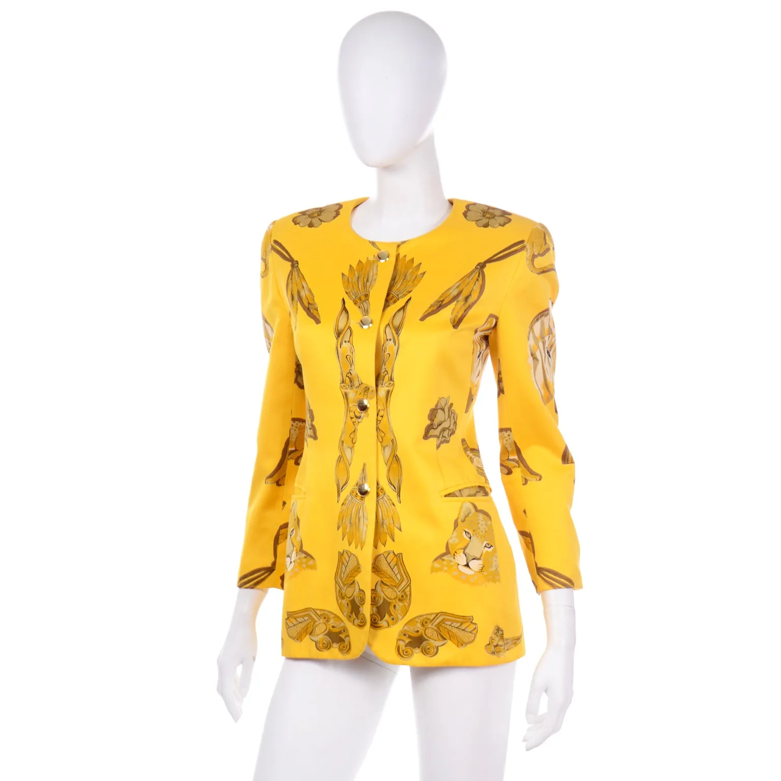 1980s Margaretha Ley Escada Yellow Animal Novelty Print Jacket