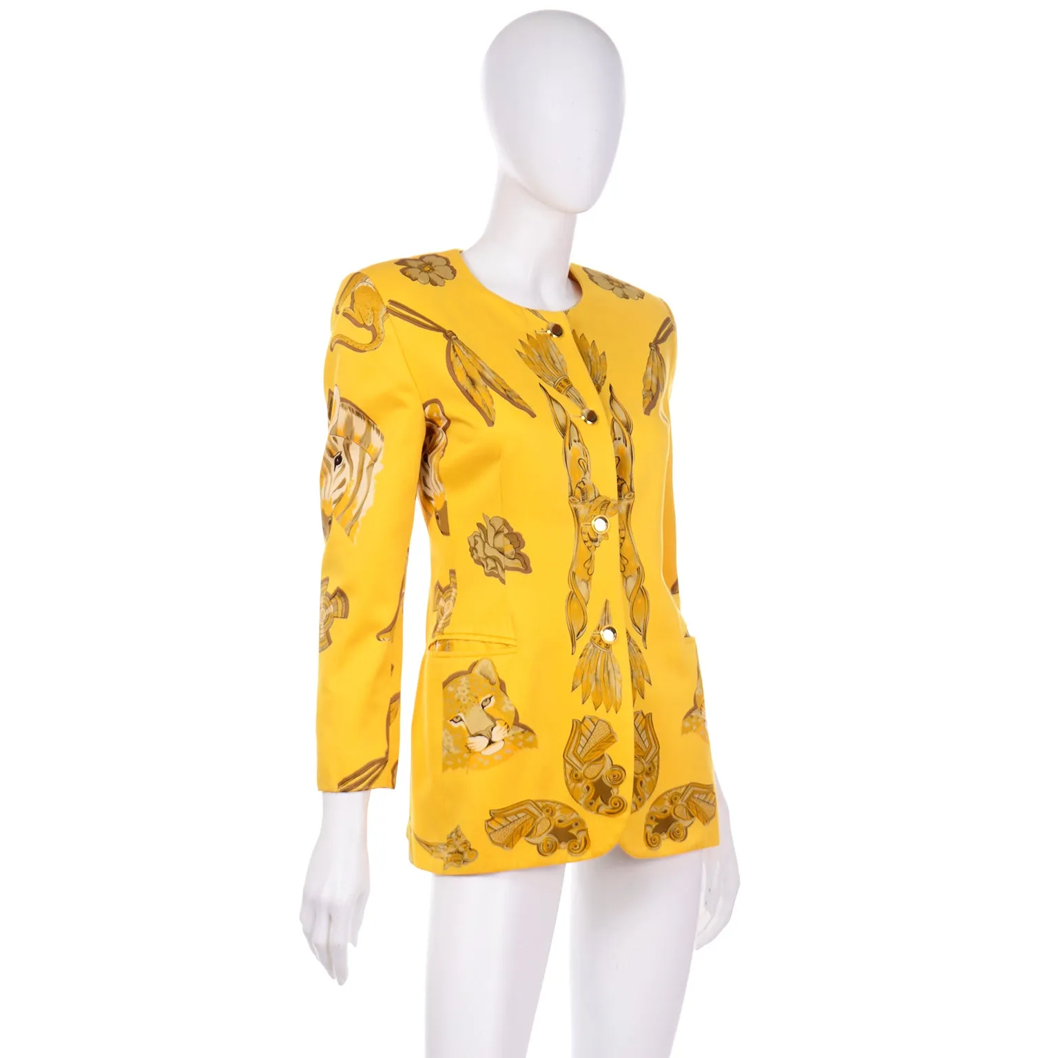 1980s Margaretha Ley Escada Yellow Animal Novelty Print Jacket