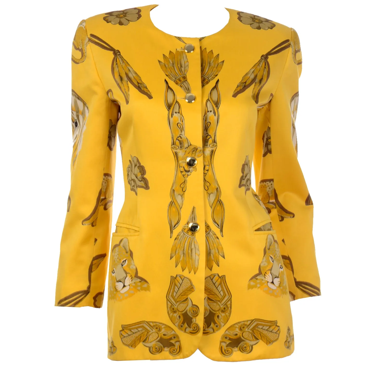 1980s Margaretha Ley Escada Yellow Animal Novelty Print Jacket