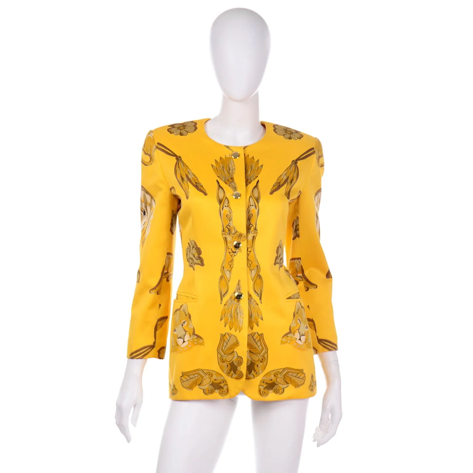 1980s Margaretha Ley Escada Yellow Animal Novelty Print Jacket