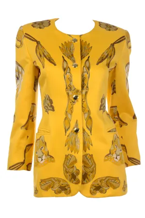 1980s Margaretha Ley Escada Yellow Animal Novelty Print Jacket