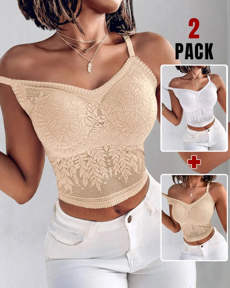 2 Pack Womens Lace V Neck Spaghetti Strap Bralette Camisoles Sexy Soft Crop Tank Top
