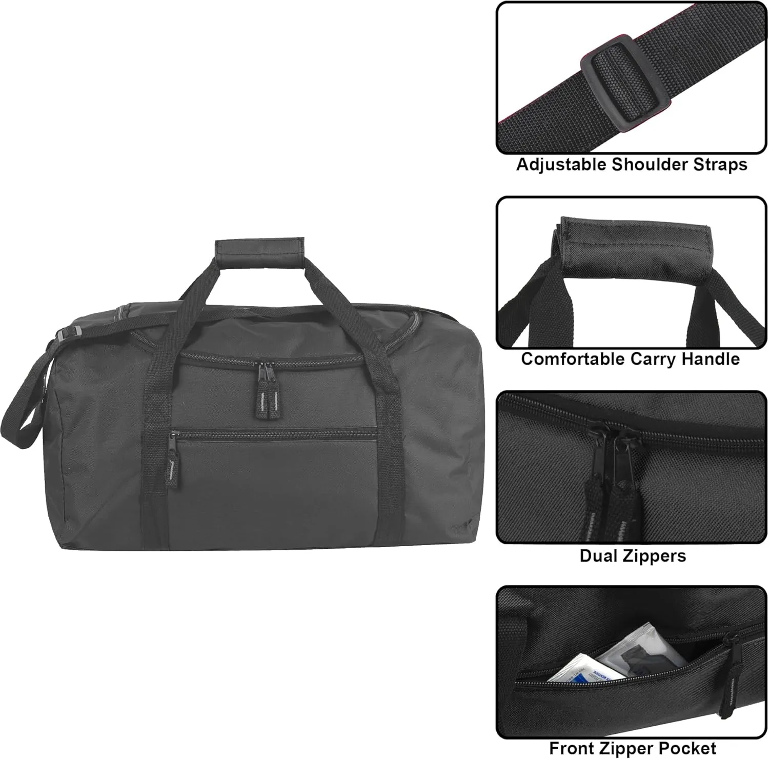 20 Inch, 40 Liter Duffel Bag for Men, Women Travel Weekender Overnight Carry-on Shoulder Duffel Tote Bag (Black)