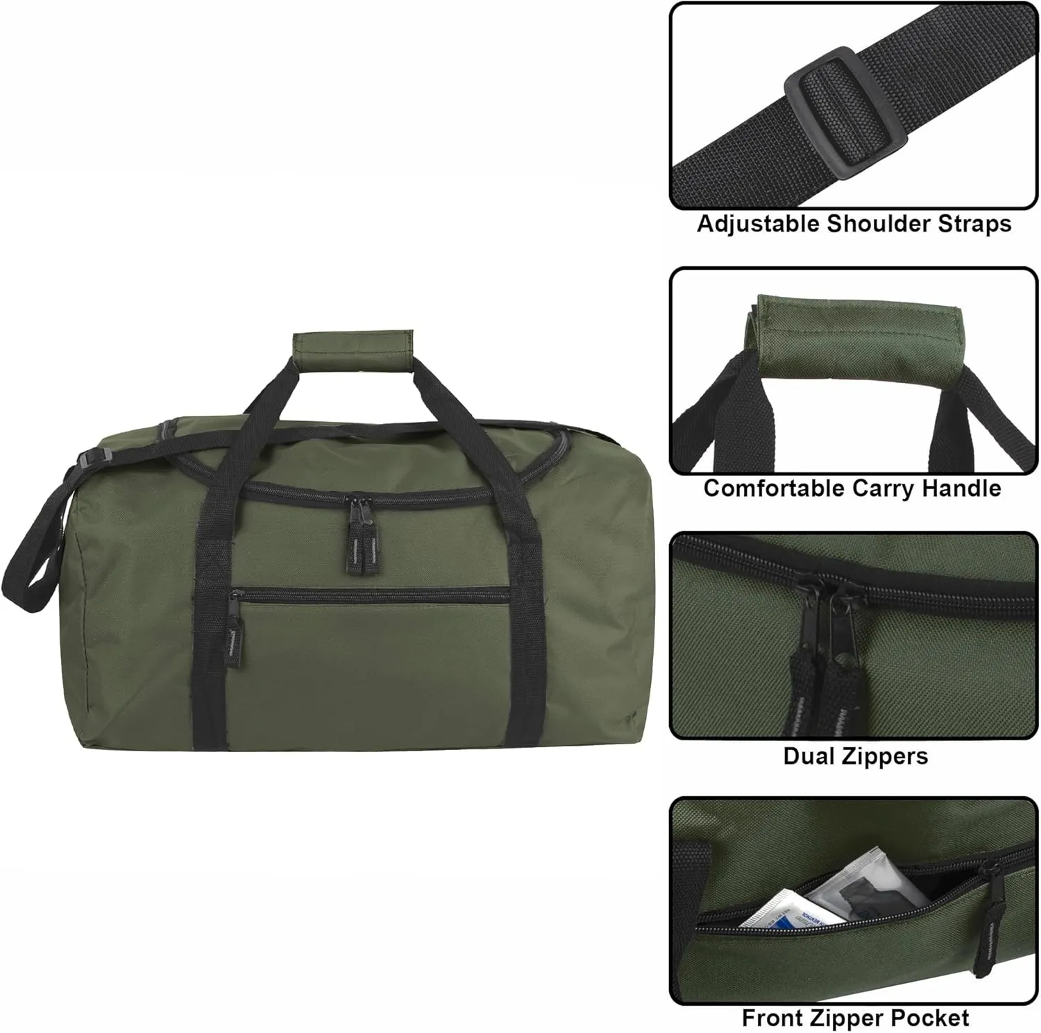 20 Inch, 40 Liter Duffel Bag for Men, Women Travel Weekender Overnight Carry-on Shoulder Duffel Tote Bag (Green)