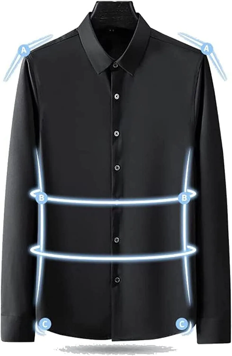 2023 Men's Classic Wrinkle-Resistant Shirt Button Down Dress Stretch Anti-Wrinkle (Color : Black, Size : X-Large)