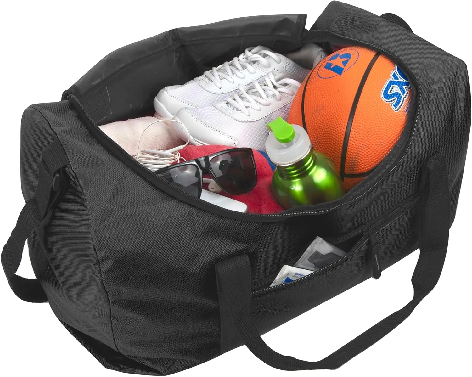 (24 Pack) Bulk Duffle Bags Wholesale for Homeless Adult Men, Women, Travel, and Sports Teams (All Black Pack)