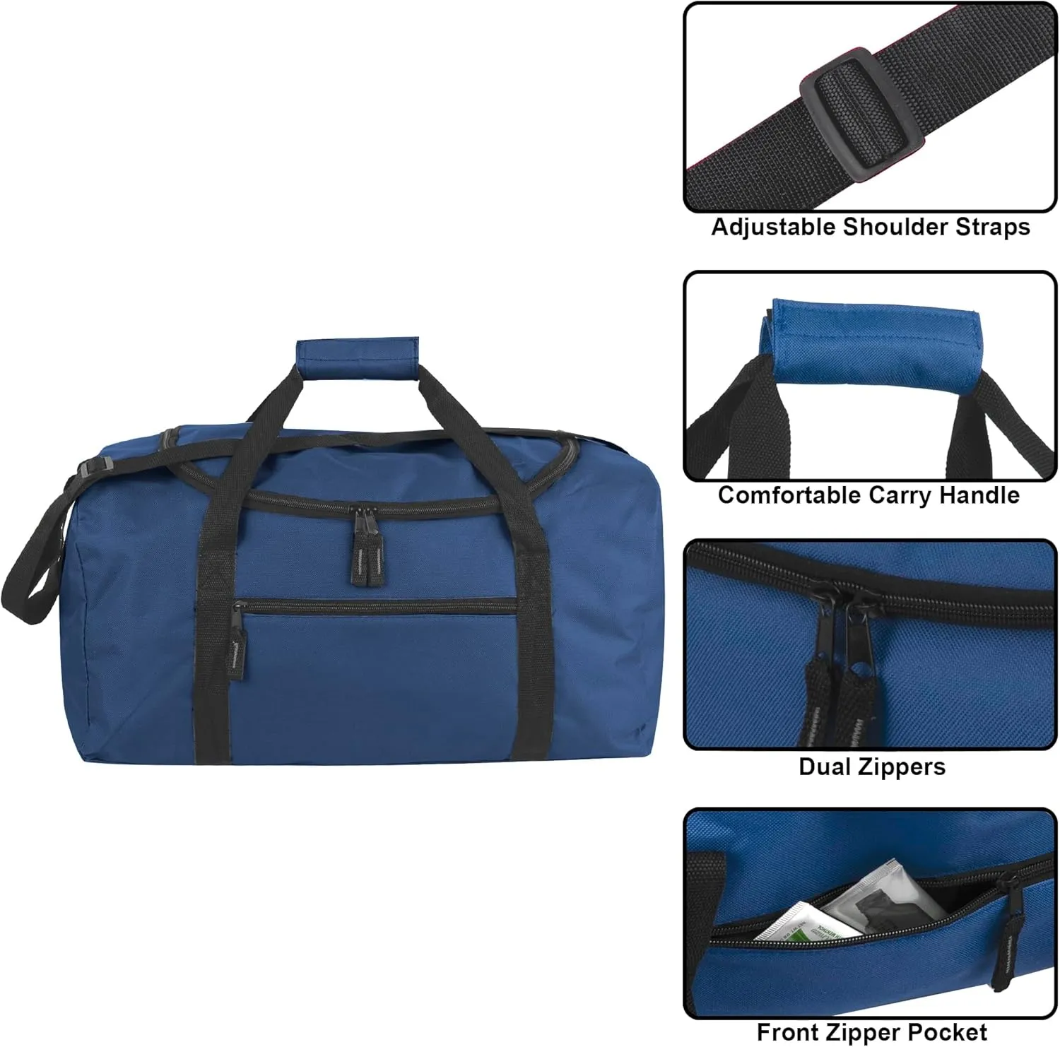 (24 Pack) Bulk Duffle Bags Wholesale for Homeless Adult Men, Women, Travel, and Sports Teams (All Blue Pack)
