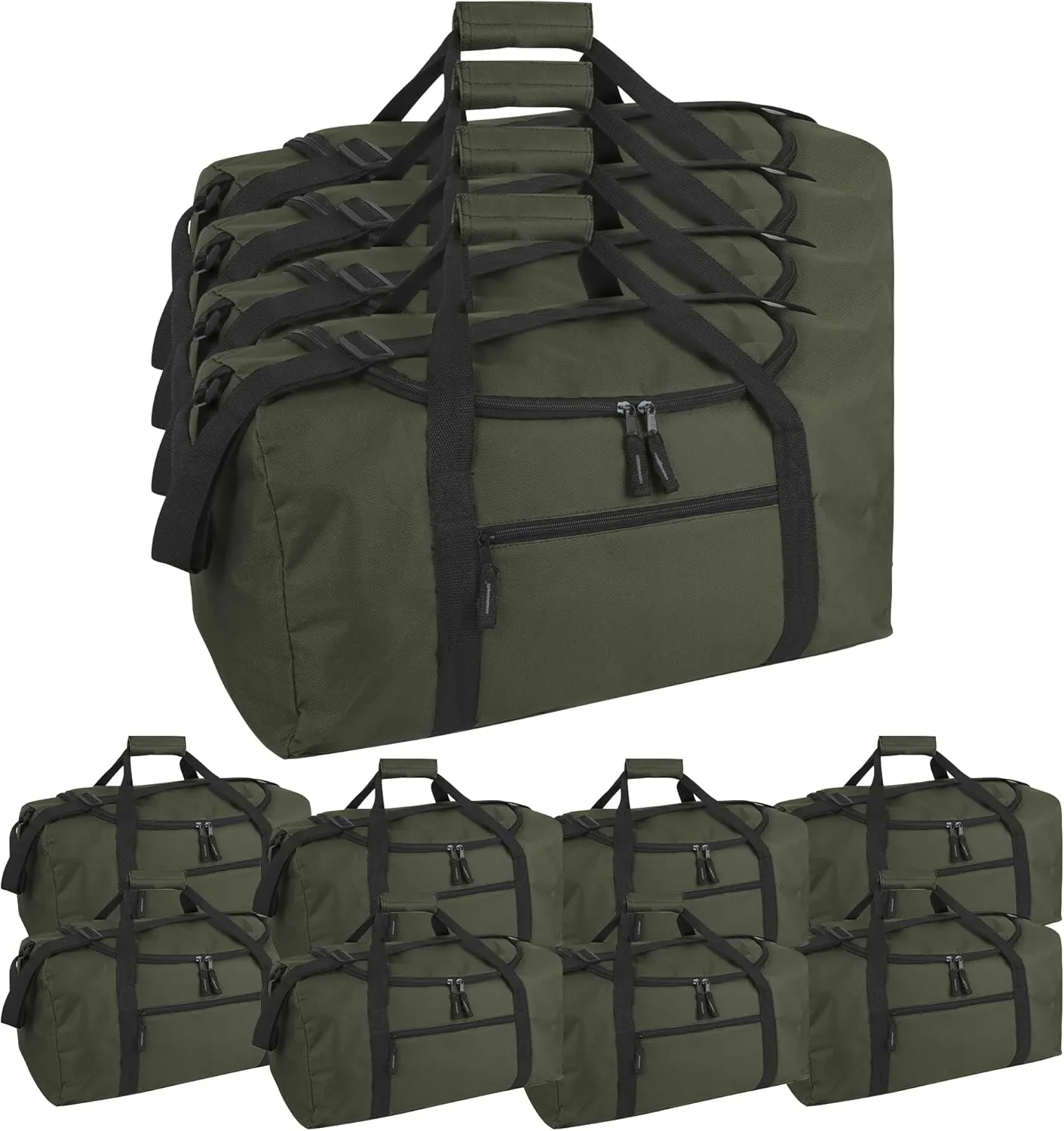 (24 Pack) Bulk Duffle Bags Wholesale for Homeless Adult Men, Women, Travel, and Sports Teams (All Green Pack)