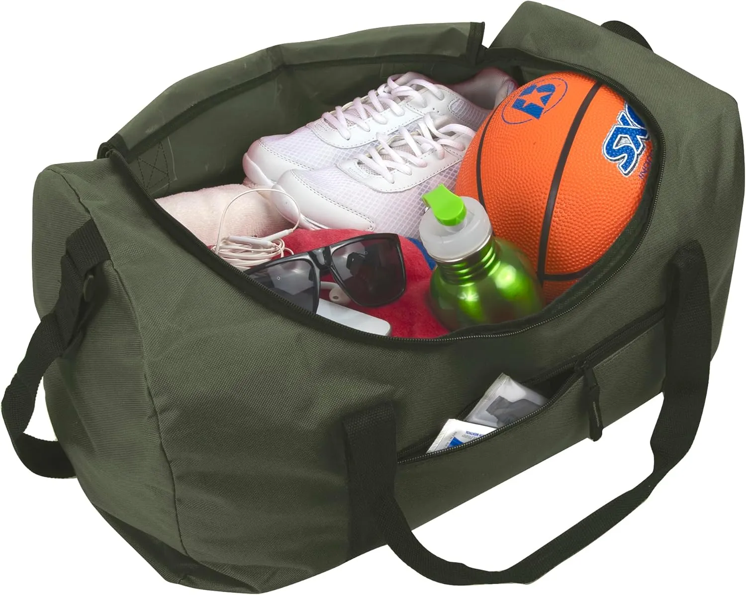 (24 Pack) Bulk Duffle Bags Wholesale for Homeless Adult Men, Women, Travel, and Sports Teams (All Green Pack)