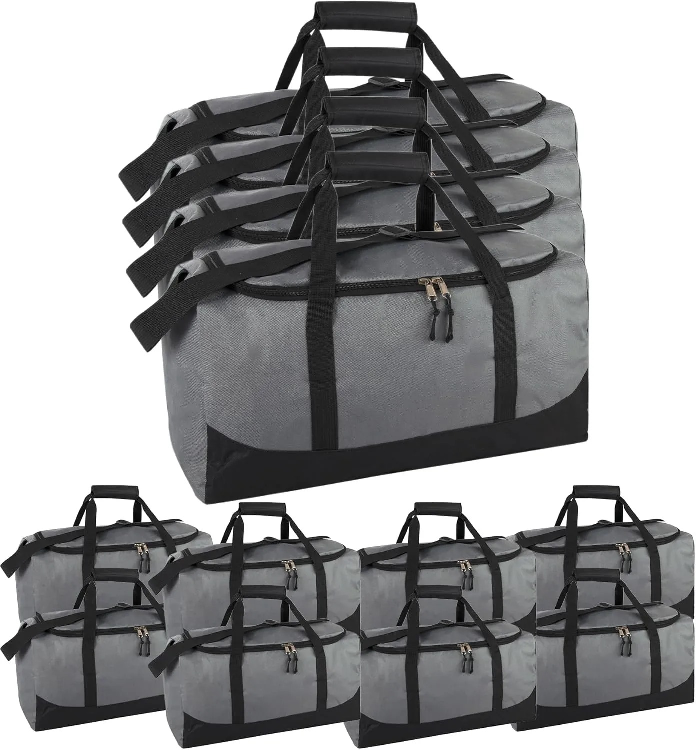 (24 Pack) Bulk Duffle Bags Wholesale for Homeless Adult Men, Women, Travel, and Sports Teams (All Grey Pack)