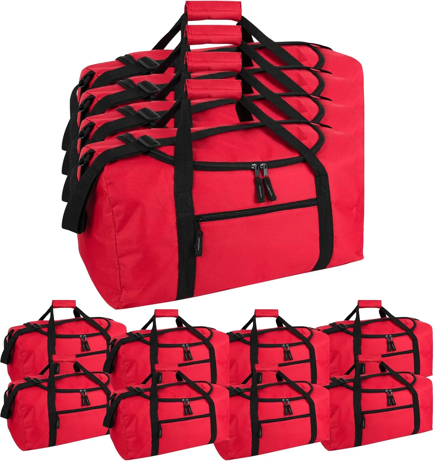 (24 Pack) Bulk Duffle Bags Wholesale for Homeless Adult Men, Women, Travel, and Sports Teams (All Red Pack)
