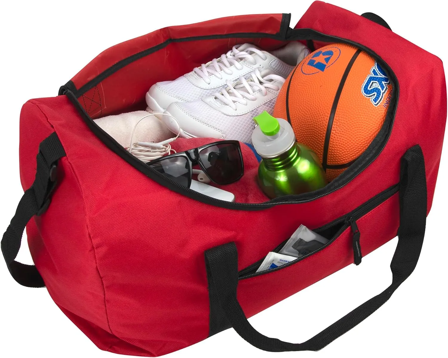 (24 Pack) Bulk Duffle Bags Wholesale for Homeless Adult Men, Women, Travel, and Sports Teams (All Red Pack)