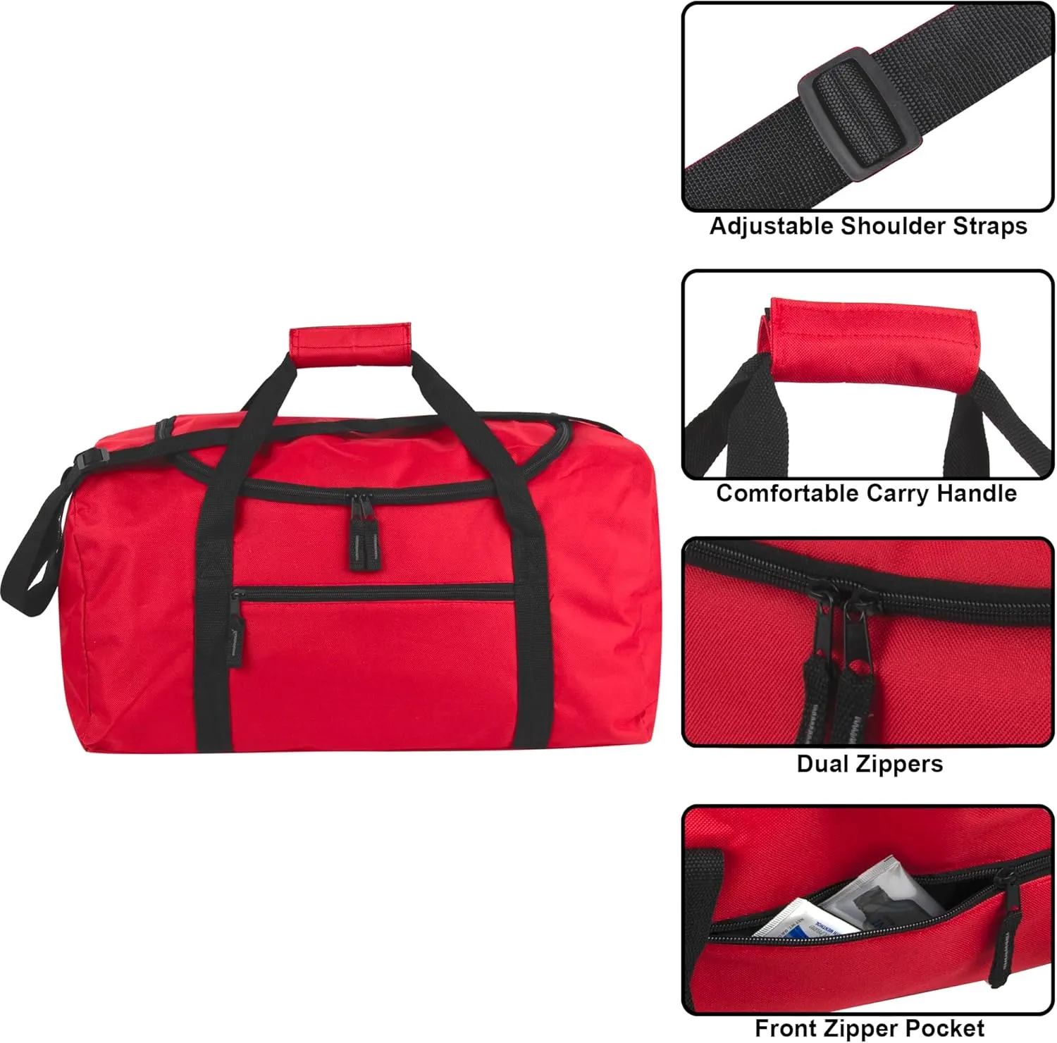 (24 Pack) Bulk Duffle Bags Wholesale for Homeless Adult Men, Women, Travel, and Sports Teams (All Red Pack)