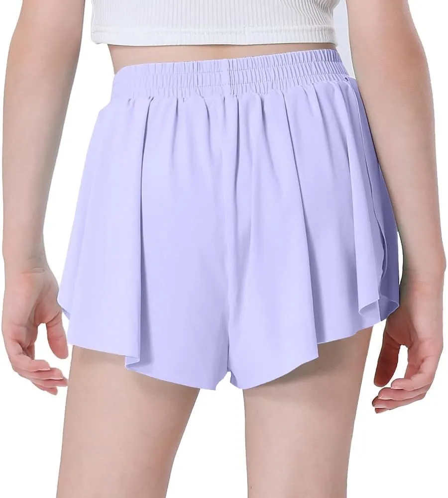 3 Pack Soft Girls Butterfly Shorts 7-16 Comfortable 2-in-1 Kids Flowy Shorts for Running, Dance, Sports
