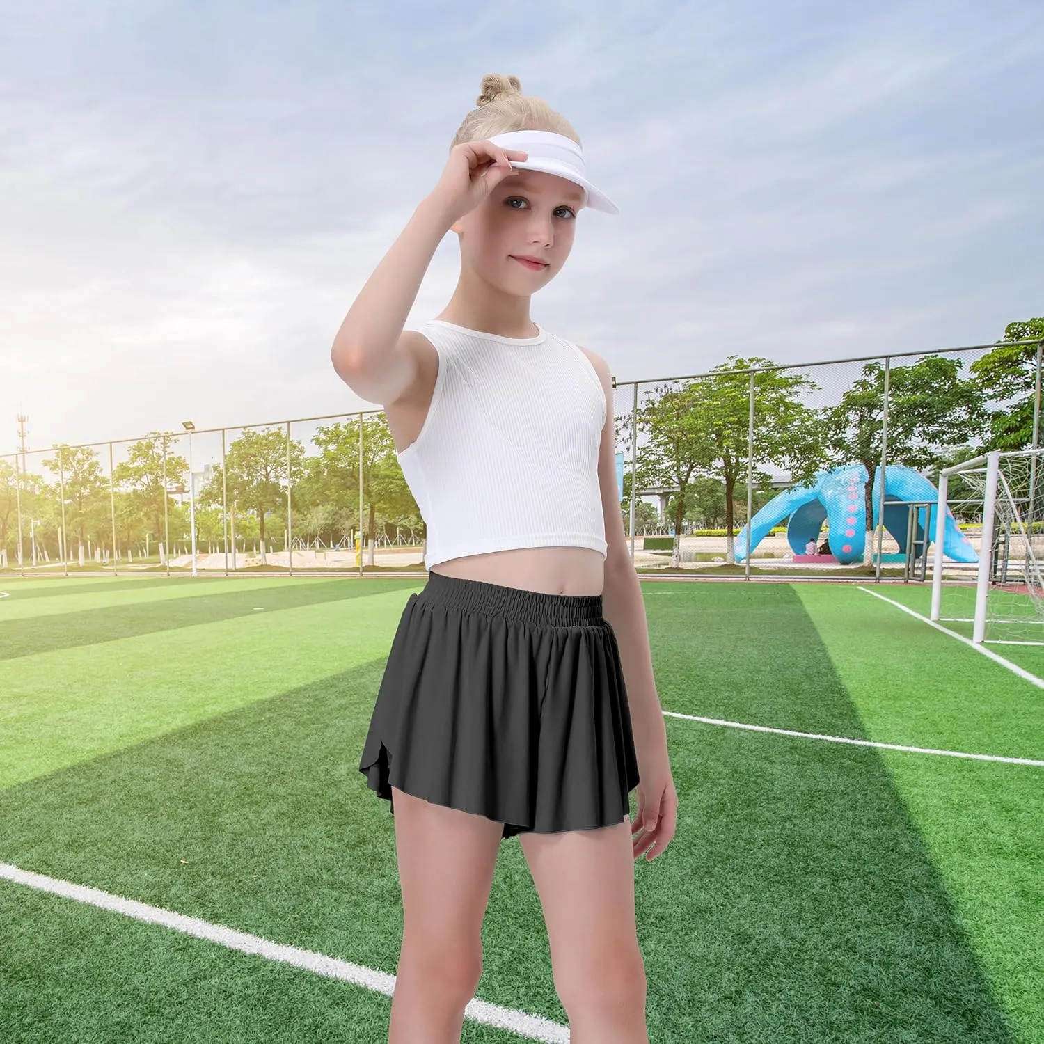 3 Pack Soft Girls Butterfly Shorts 7-16 Comfortable 2-in-1 Kids Flowy Shorts for Running, Dance, Sports