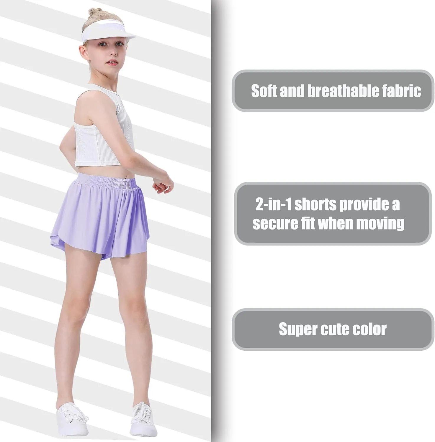 3 Pack Soft Girls Butterfly Shorts 7-16 Comfortable 2-in-1 Kids Flowy Shorts for Running, Dance, Sports