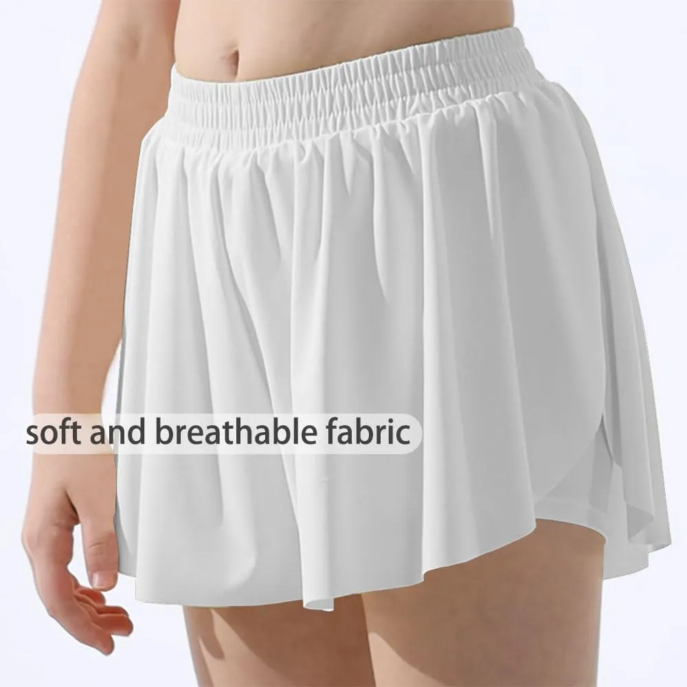 3 Pack Soft Girls Butterfly Shorts 7-16 Comfortable 2-in-1 Kids Flowy Shorts for Running, Dance, Sports