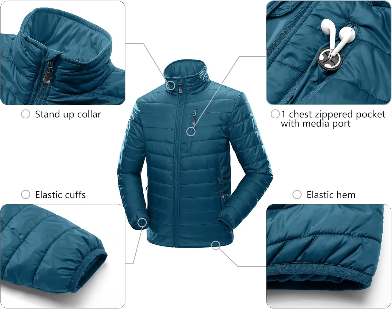 33,000ft Men's Puffer Jacket Lightweight Packable Winter Jacket
