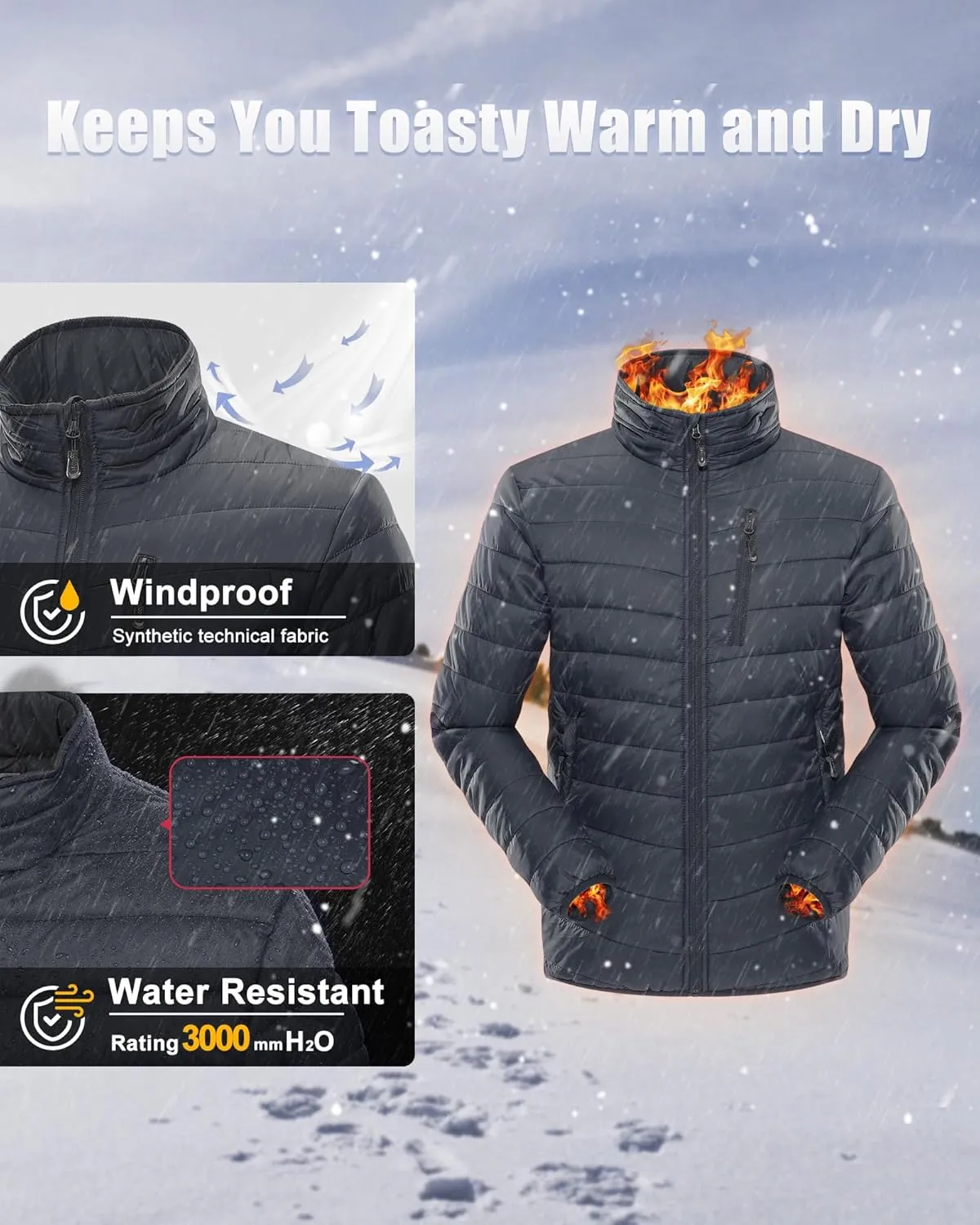 33,000ft Men's Puffer Jacket Lightweight Packable Winter Jacket
