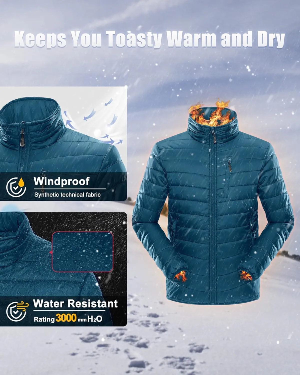 33,000ft Men's Puffer Jacket Lightweight Packable Winter Jacket