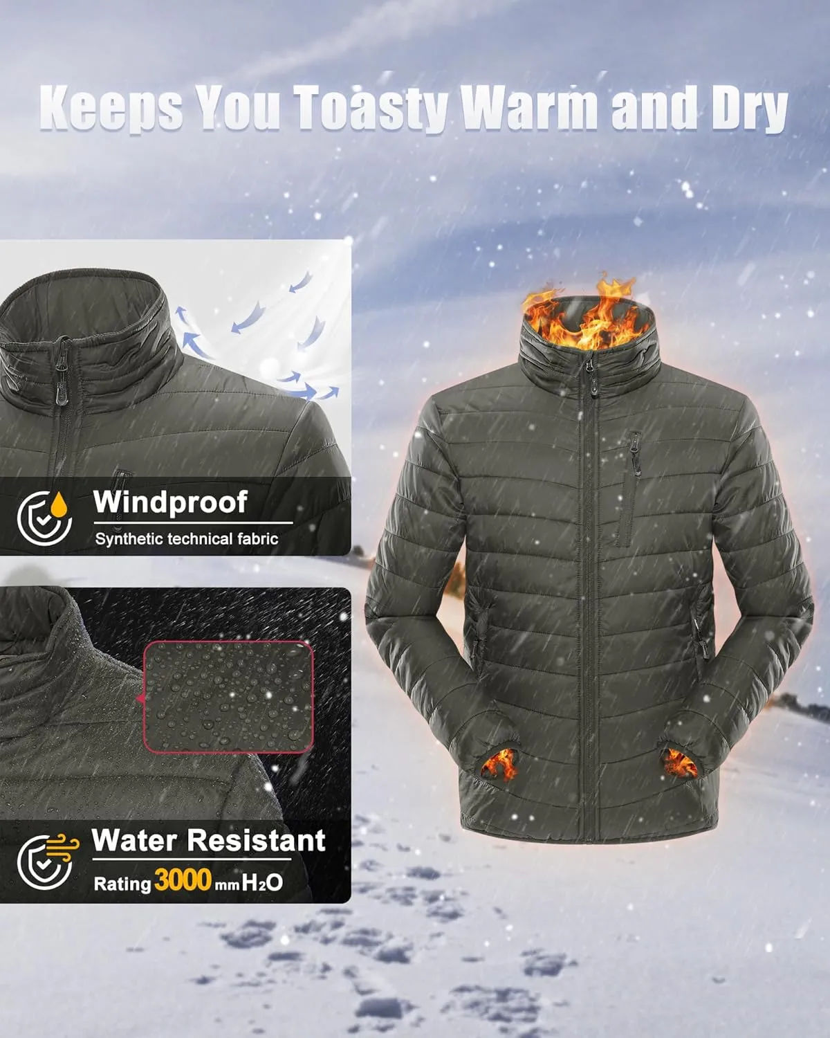 33,000ft Men's Puffer Jacket Lightweight Packable Winter Jacket