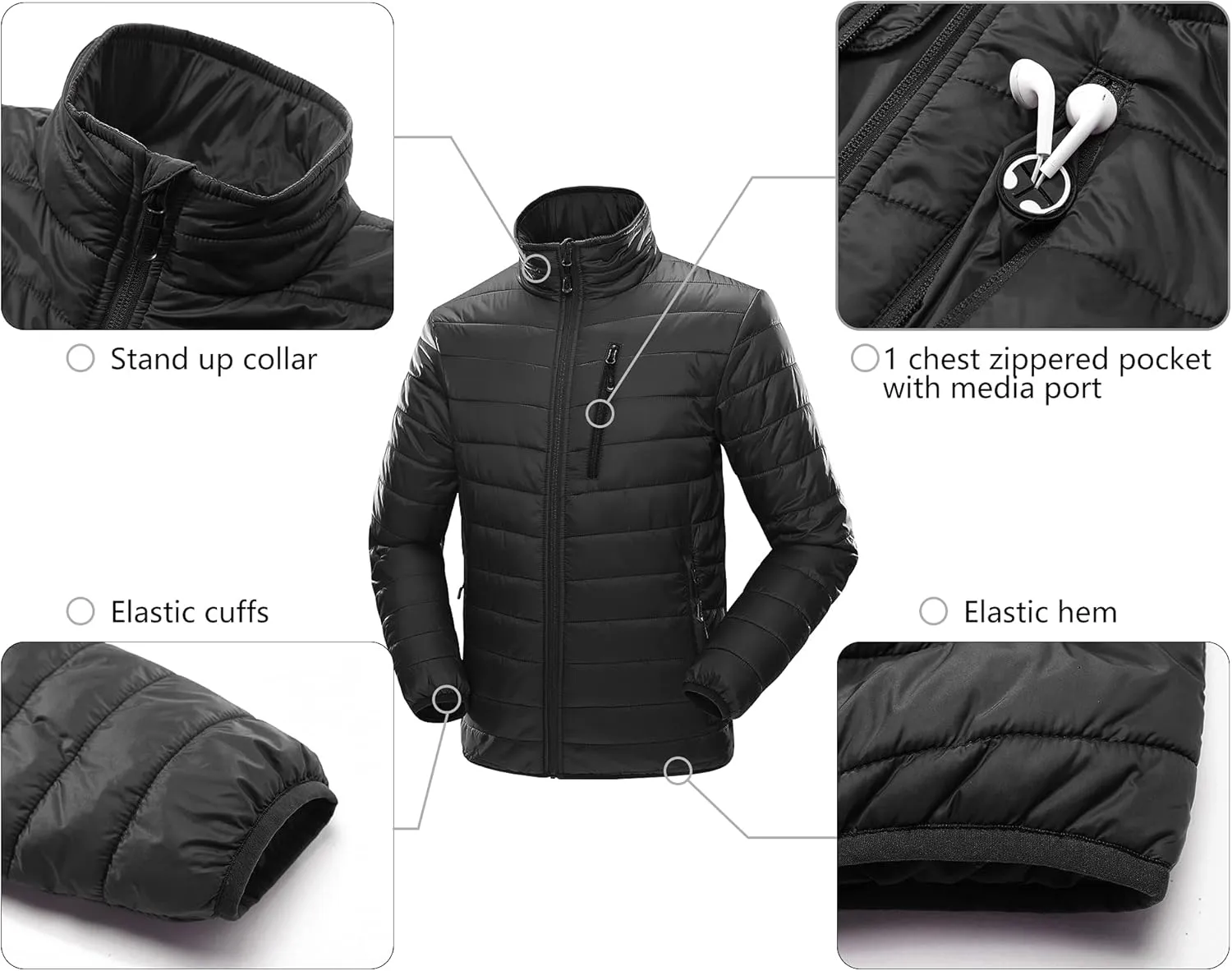 33,000ft Men's Puffer Jacket Lightweight Packable Winter Jacket