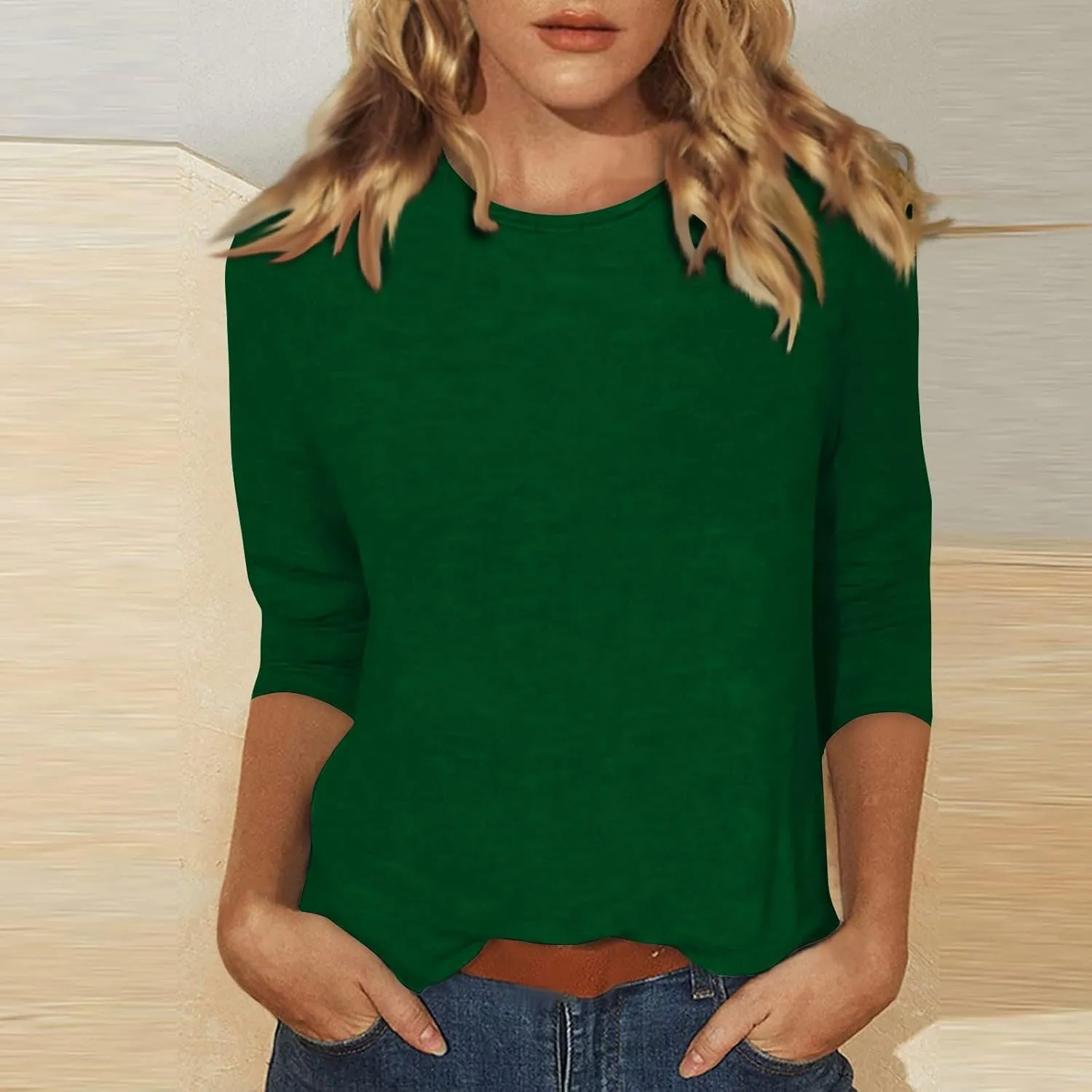 3/4 Length Sleeve Womens Tops 2025 Spring Casual Loose Fit Crew Neck T Shirts Soft Three Quarter Length Tunic Tops