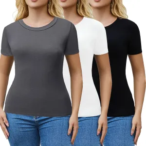 3/5 Pack Crew Neck T Shirts for Women Daily Casual Womens Fitted Tshirt Basic Tops for Women Stretchy Womens Tees