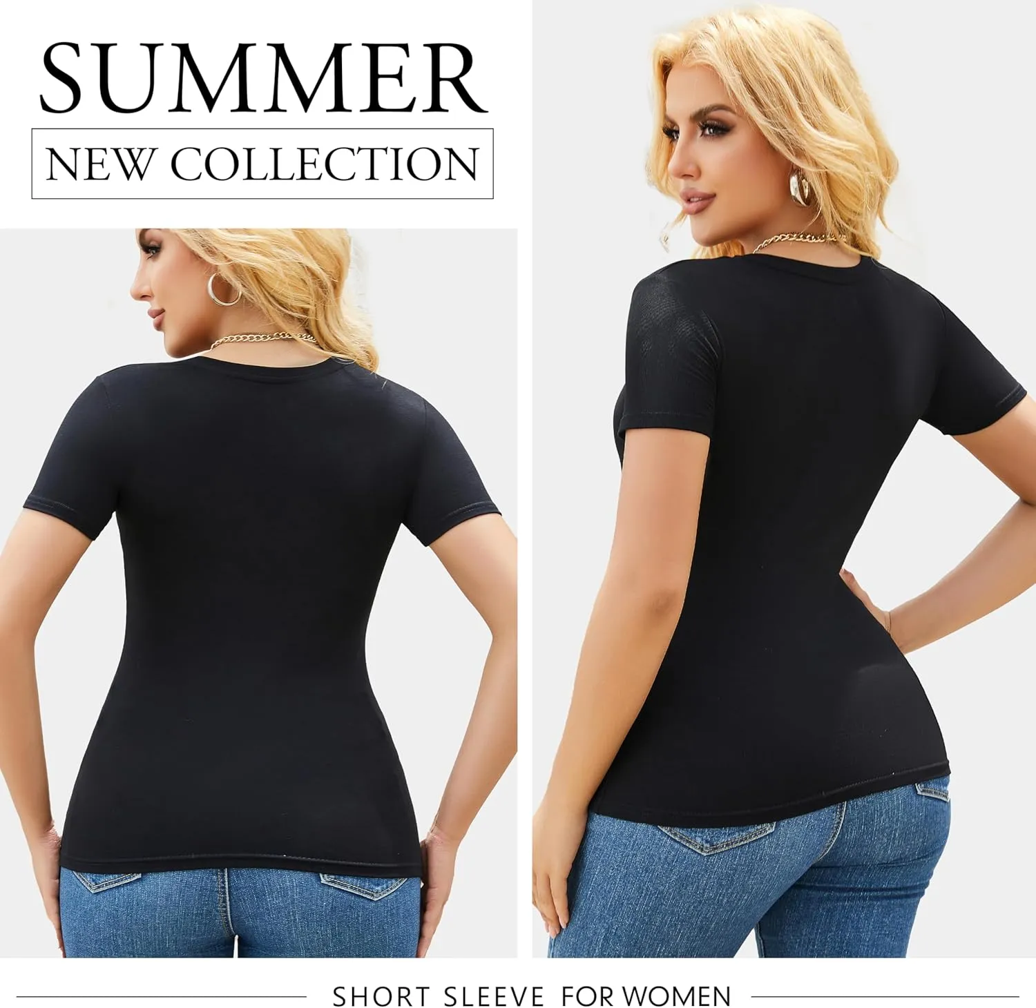 3/5 Pack Crew Neck T Shirts for Women Daily Casual Womens Fitted Tshirt Basic Tops for Women Stretchy Womens Tees