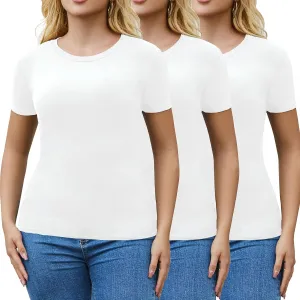 3/5 Pack Crew Neck T Shirts for Women Daily Casual Womens Fitted Tshirt Basic Tops for Women Stretchy Womens Tees