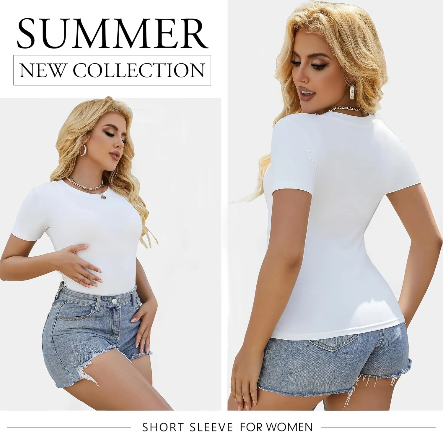 3/5 Pack Crew Neck T Shirts for Women Daily Casual Womens Fitted Tshirt Basic Tops for Women Stretchy Womens Tees