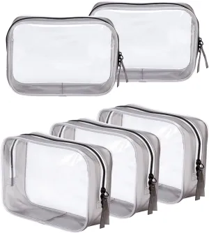 5 Packs Clear Toiletry Carry Pouch with Zipper Portable TSA Approved Plastic Waterproof Cosmetic Bag for Vacation Travel Bathroom and Organizing (5 Large)