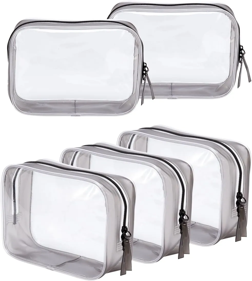 5 Packs Clear Toiletry Carry Pouch with Zipper Portable TSA Approved Plastic Waterproof Cosmetic Bag for Vacation Travel Bathroom and Organizing (5 Large)