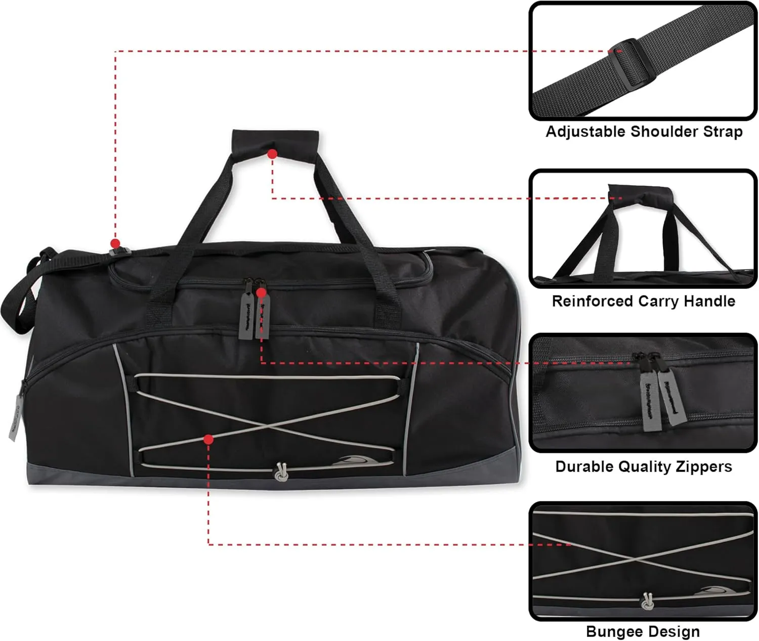 60 Liter, 26 Inch Duffle Bag  Heavy Duty Extra Large Sports Gym Equipment Travel Duffel Bag for Men and Women (Black)
