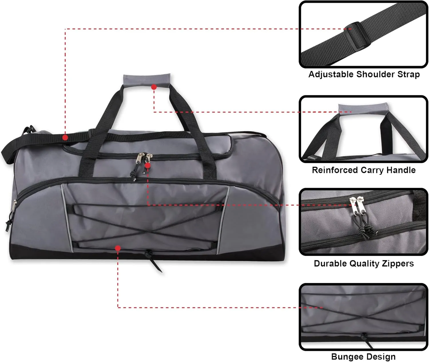 60 Liter, 26 Inch Duffle Bag  Heavy Duty Extra Large Sports Gym Equipment Travel Duffel Bag for Men and Women (Grey)