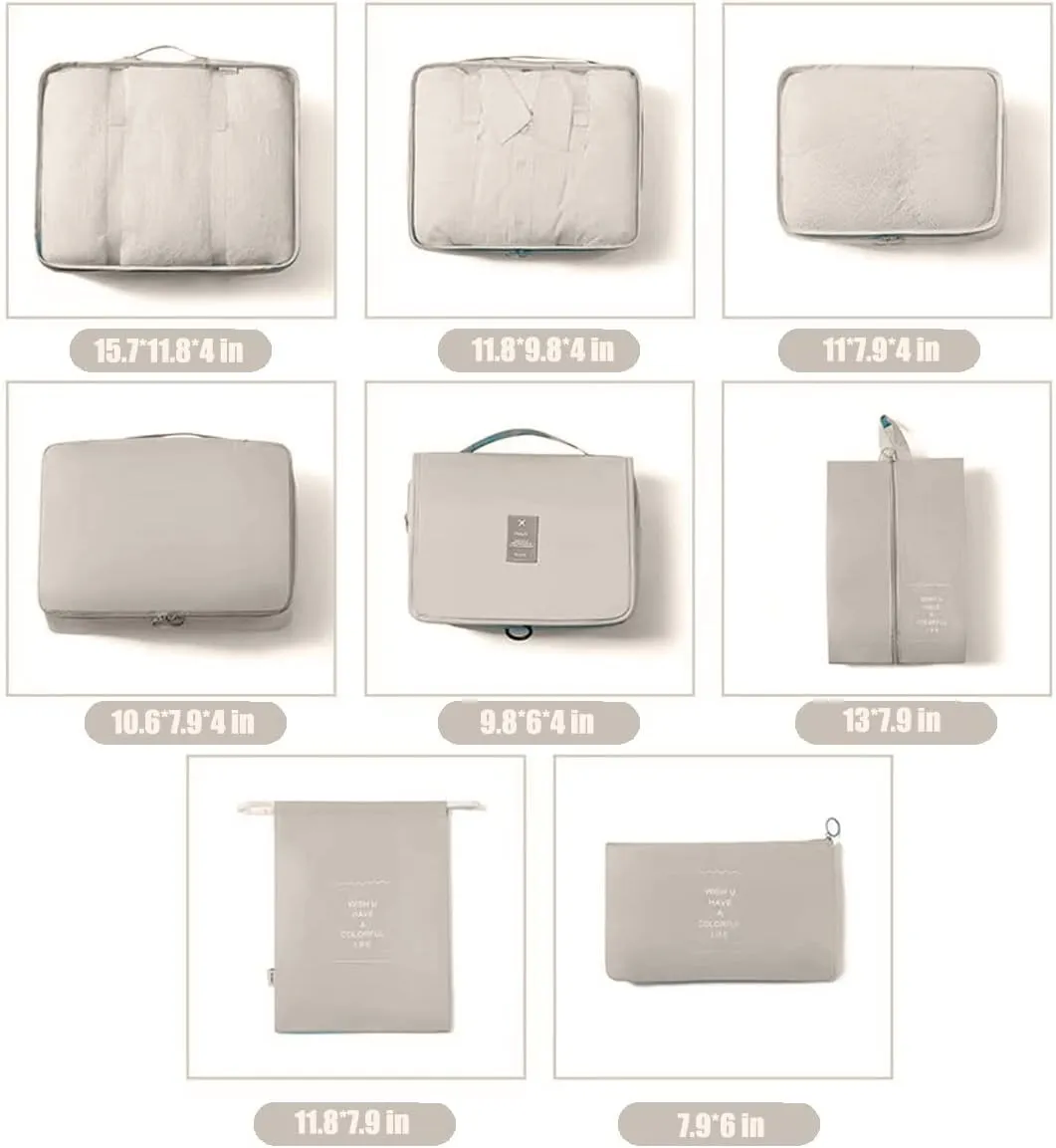 8 Set Packing Cubes, Travel Luggage Packing Organizers (Beige)