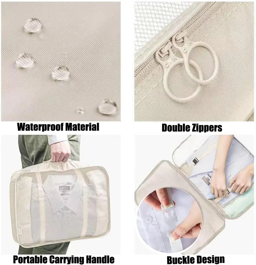 8 Set Packing Cubes, Travel Luggage Packing Organizers (Beige)