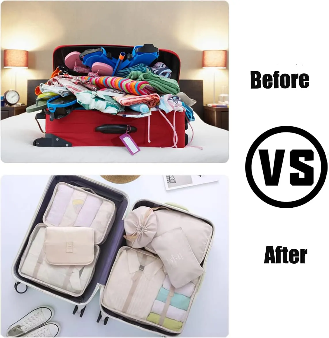 8 Set Packing Cubes, Travel Luggage Packing Organizers (Beige)