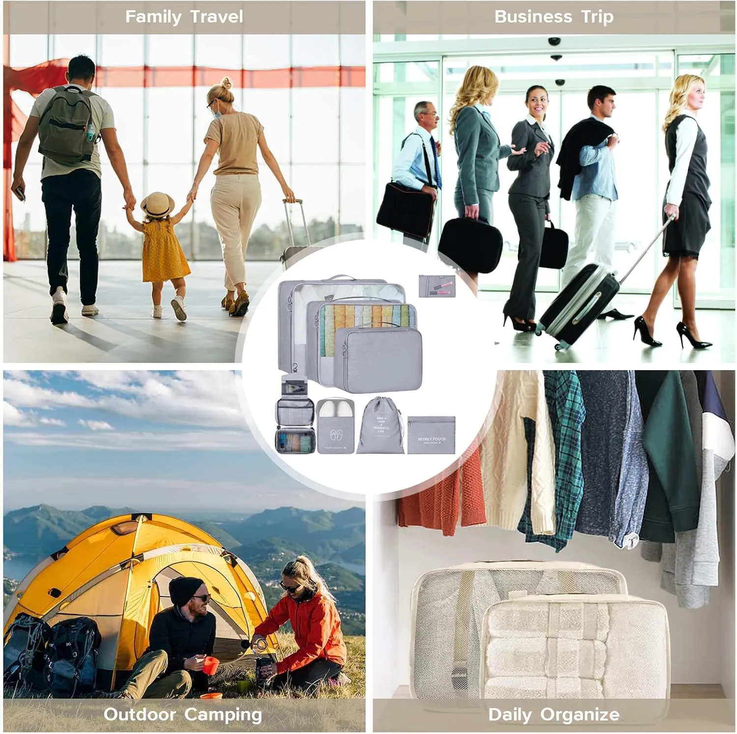 8 Set Packing Cubes, Travel Luggage Packing Organizers (GREY)