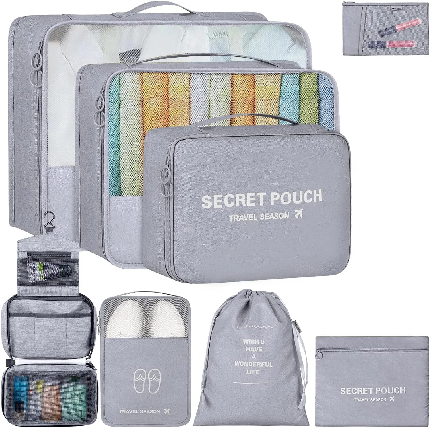 8 Set Packing Cubes, Travel Luggage Packing Organizers (GREY)