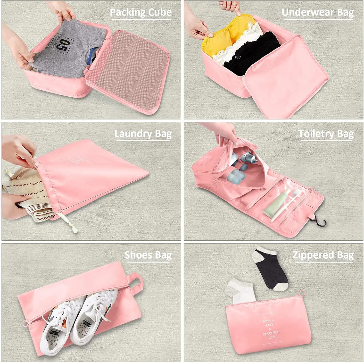 8 Set Packing Cubes, Travel Luggage Packing Organizers (PINK)