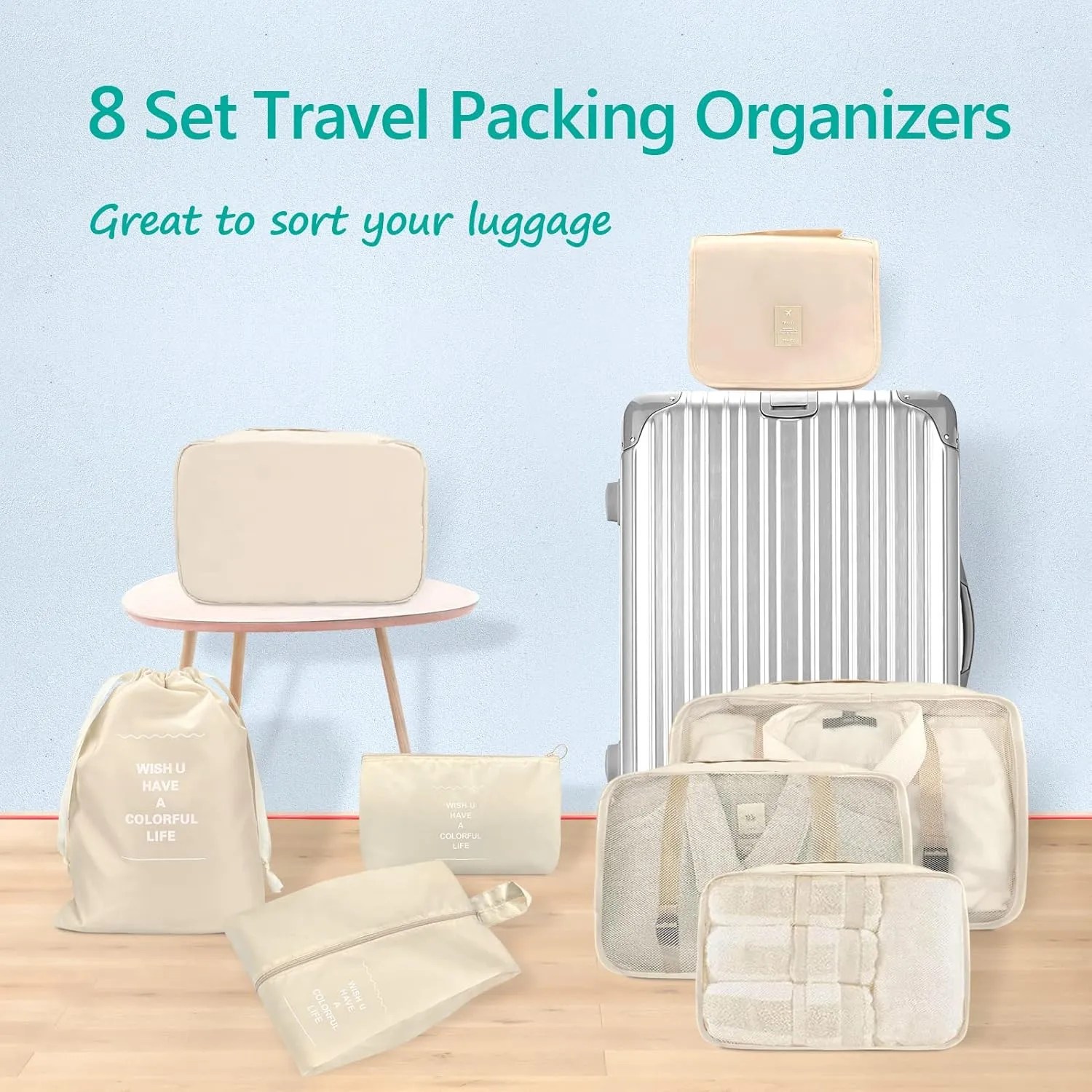 9 Set Packing Cubes, Travel Luggage Packing Organizers (BEIGE)