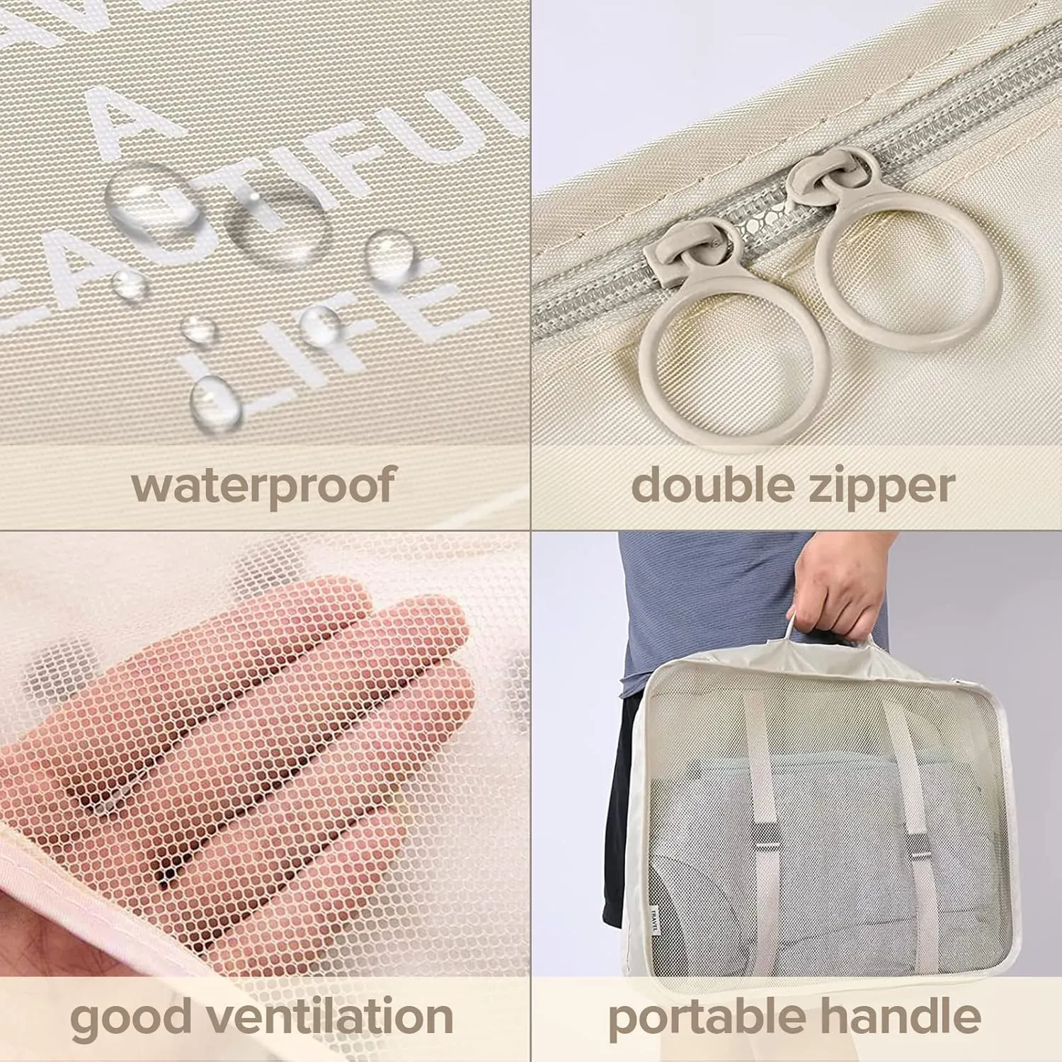 9 Set Packing Cubes, Travel Luggage Packing Organizers (BEIGE)