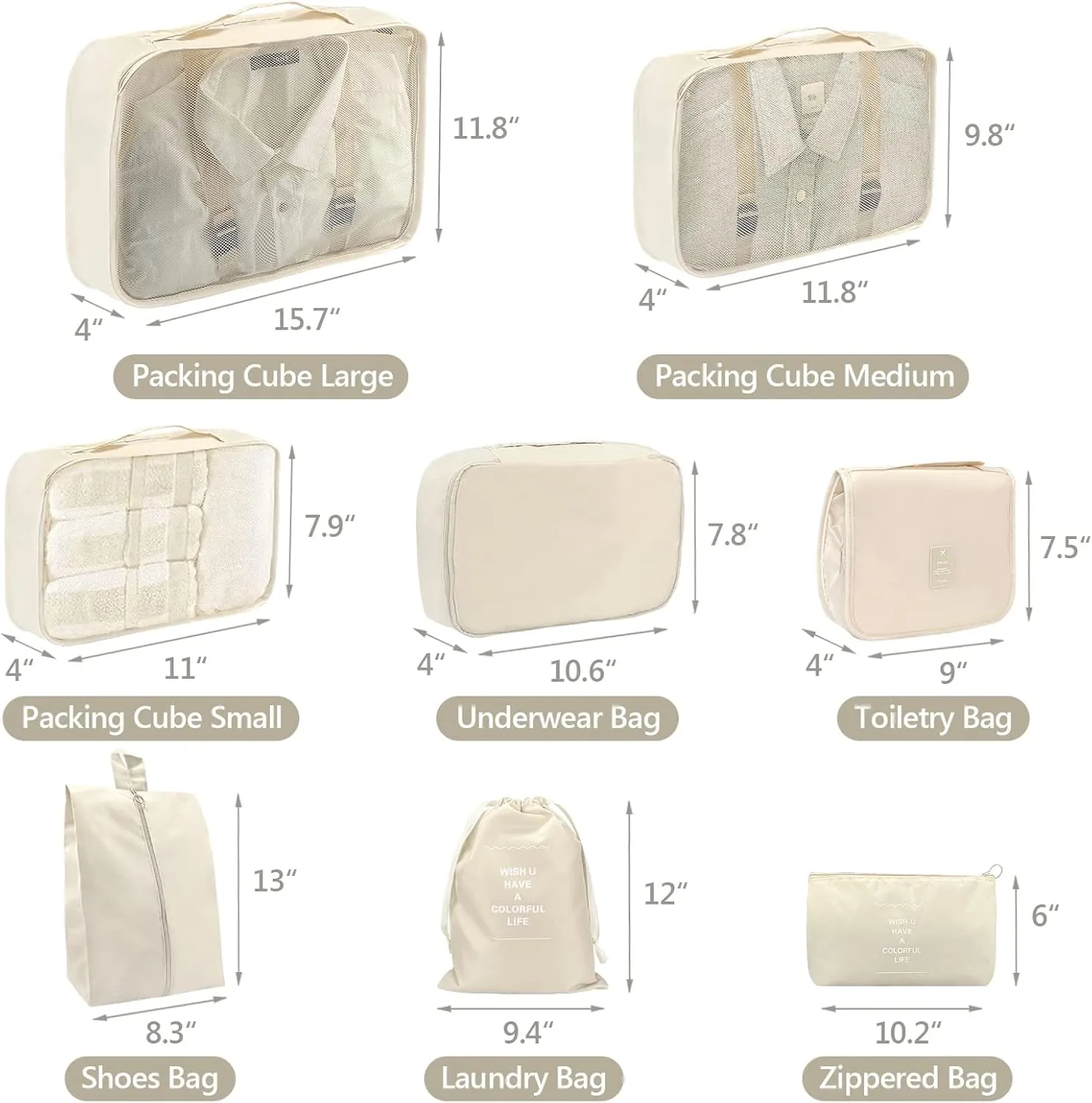 9 Set Packing Cubes, Travel Luggage Packing Organizers (BEIGE)