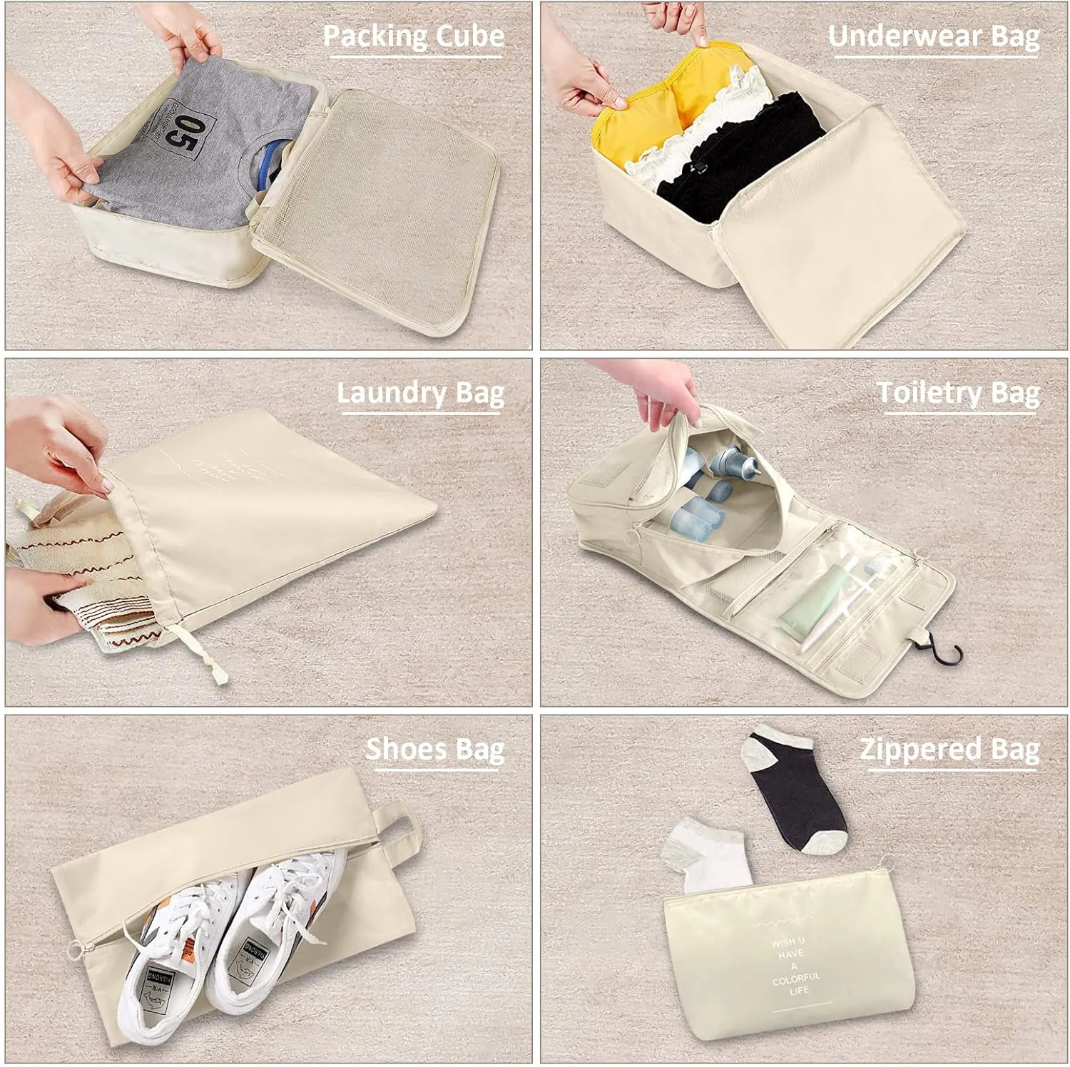 9 Set Packing Cubes, Travel Luggage Packing Organizers (BEIGE)