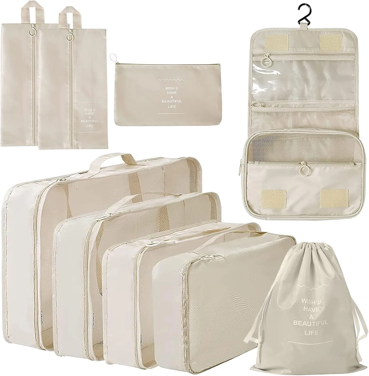 9 Set Packing Cubes, Travel Luggage Packing Organizers (BEIGE)