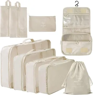 9 Set Packing Cubes, Travel Luggage Packing Organizers (BEIGE)