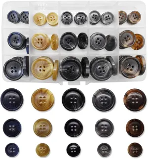 90Pcs Faux Buffalo Horn Suit Coats Buttons 5 Color 3 Size (15MM, 20MM, 25MM) for Jacket Sleeves and Pants Sport Coat Uniform by  (5 Color)